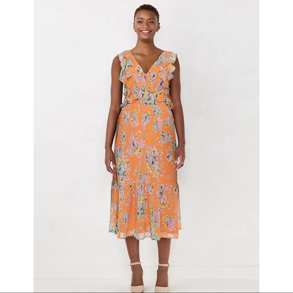 LC Lauren Conrad Print Ruffle Midi Dress